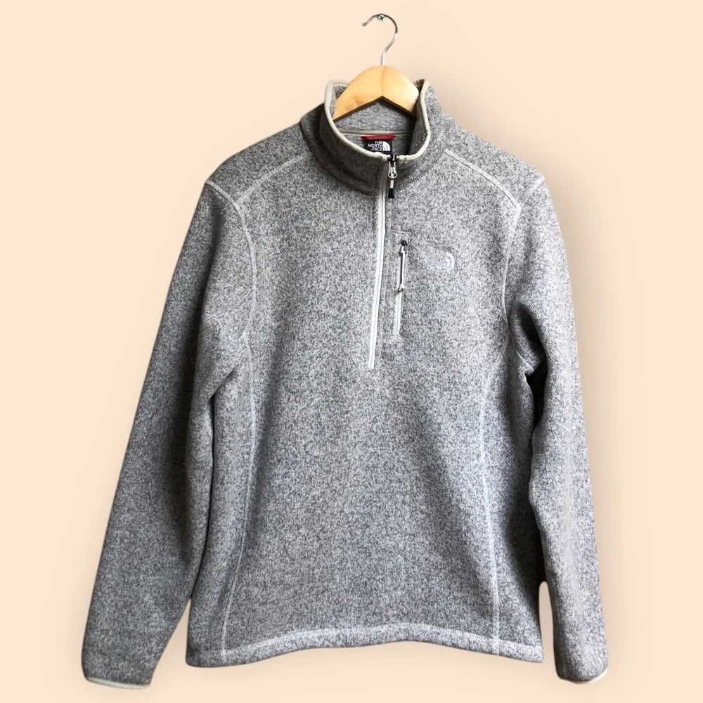 The North Face MENS Grey Knit Quarter Zip Pullover Fleece Sweater MENS Small